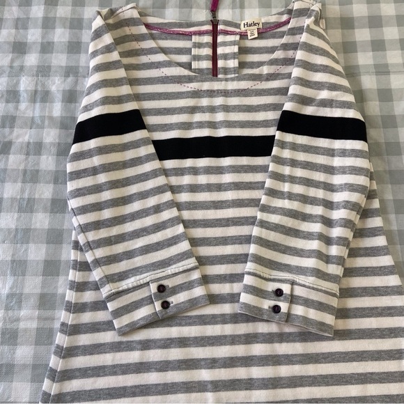 Hatley 100% cotton shift dress tunique striped grey white pink 3/4 sleeves - Picture 8 of 16